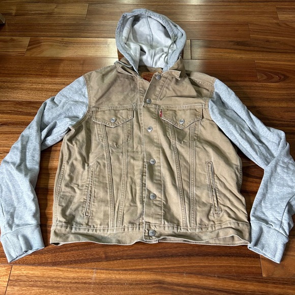 Levi's Trucker hybrid Jacket Hoodie Mens Medium cavas Gray Relaxed Fit Casual - Picture 1 of 9